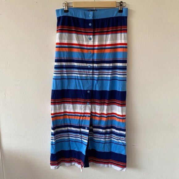 Brooks Brothers Maxi Skirt Womens Medium Blue Striped Button Front Preppy Y2K - Picture 2 of 6